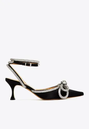 65 Crystal-Embellished Double Bow Satin Pumps