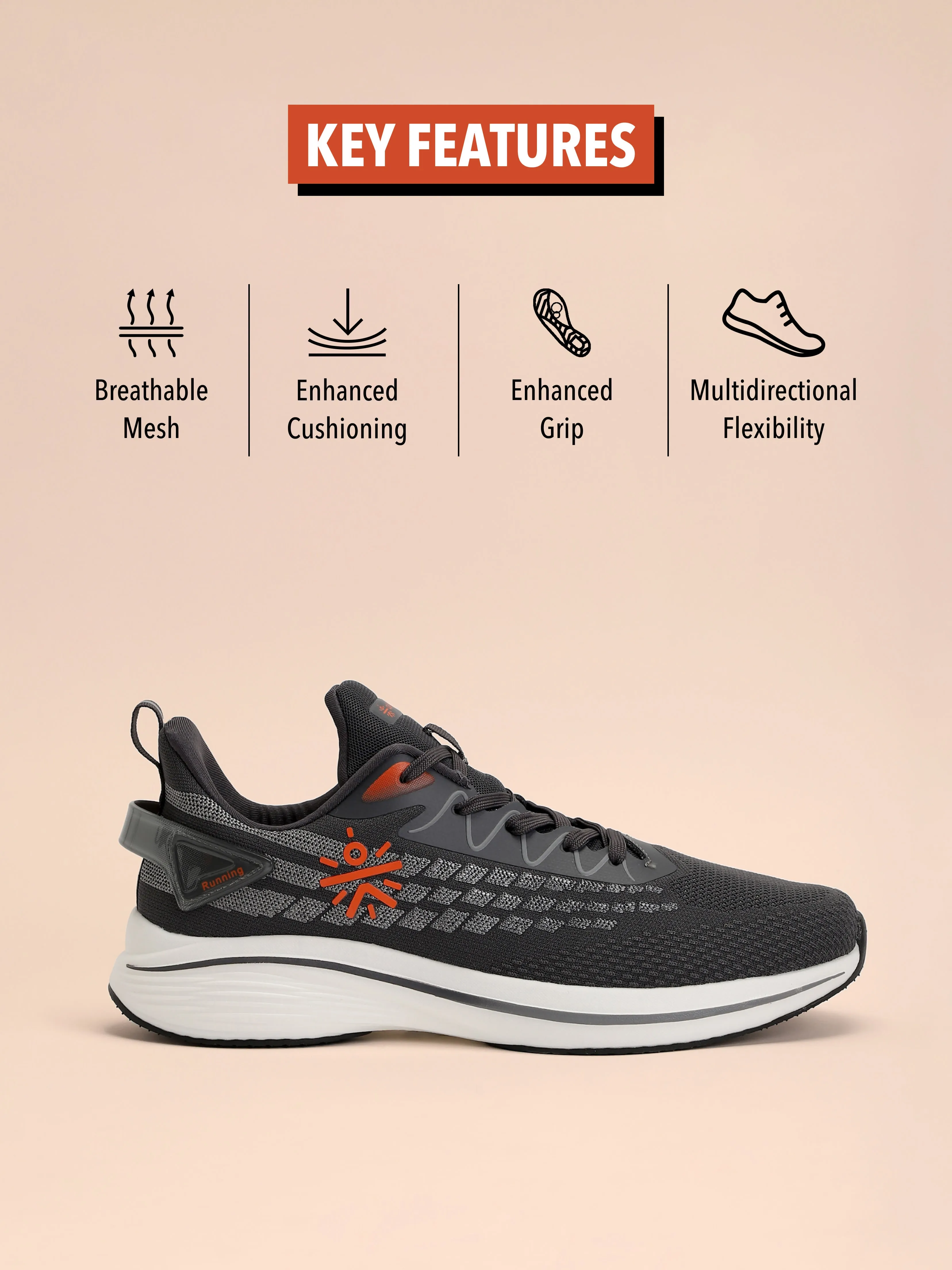 Active Men Running Shoes - Dark Grey