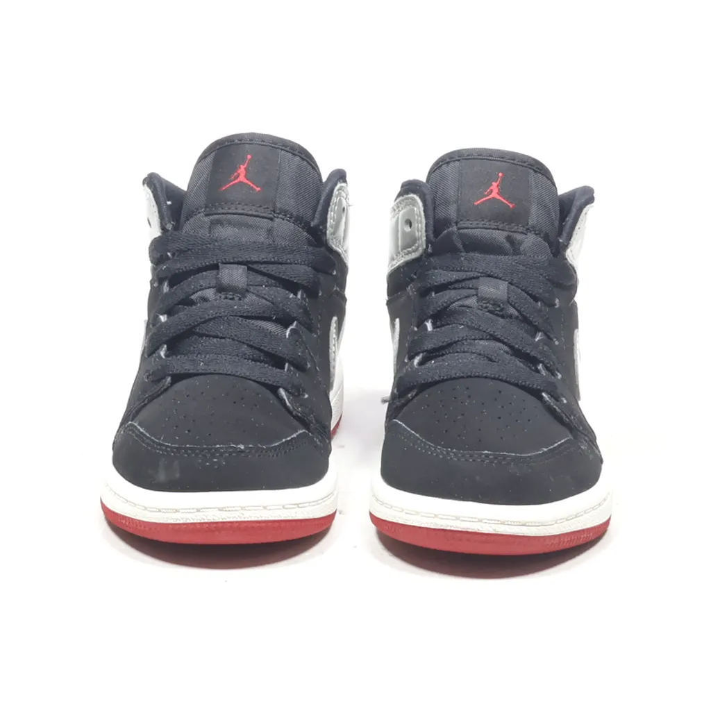 Air Jordan 1 Mid Sneakers Leather Black Color For Kids