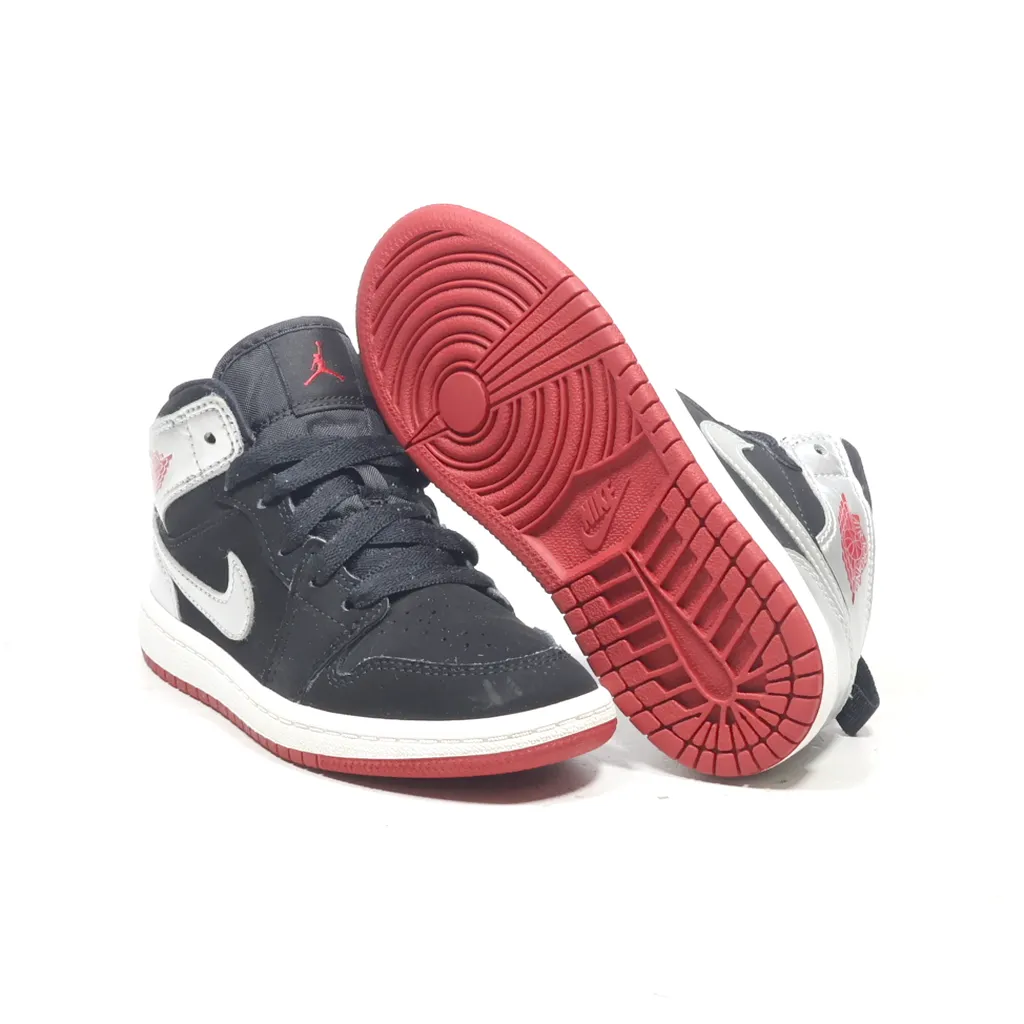 Air Jordan 1 Mid Sneakers Leather Black Color For Kids