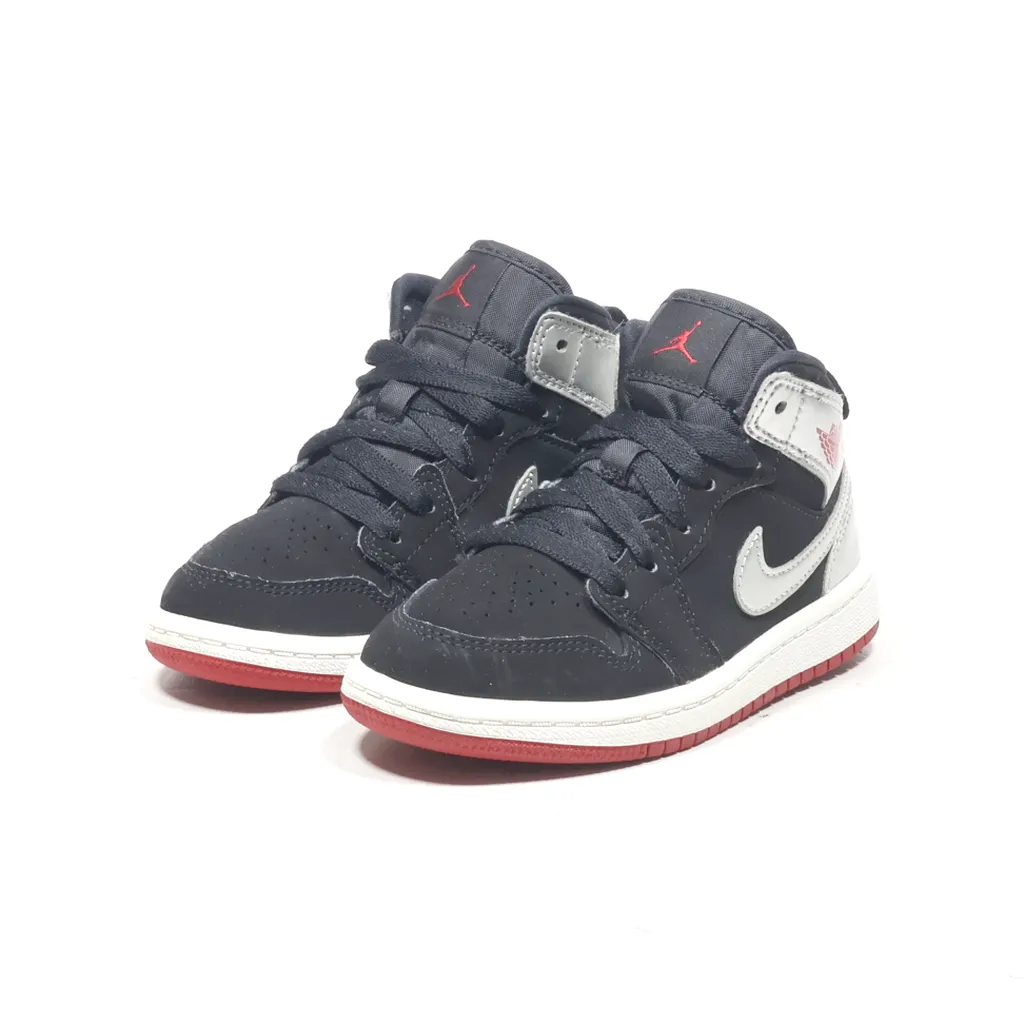 Air Jordan 1 Mid Sneakers Leather Black Color For Kids