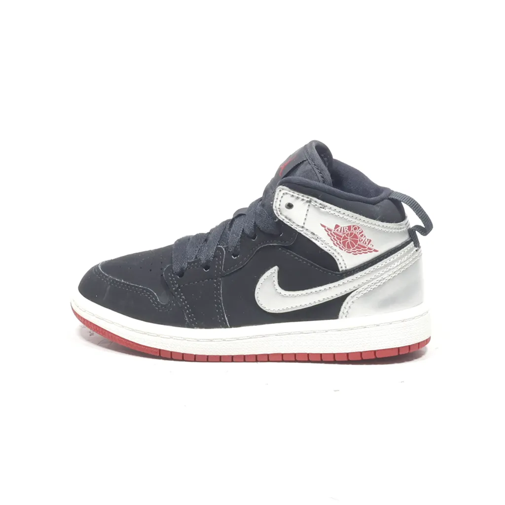 Air Jordan 1 Mid Sneakers Leather Black Color For Kids