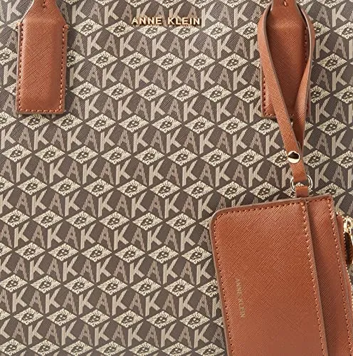Anne Klein AK Cube Logo Tote, Cream-Brown/Saddle