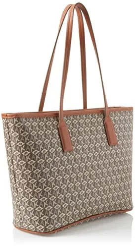 Anne Klein AK Cube Logo Tote, Cream-Brown/Saddle