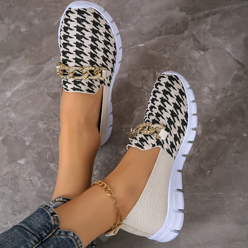 Betterthy Women's Chain Decor Breathable Knitted Loafers Shoes