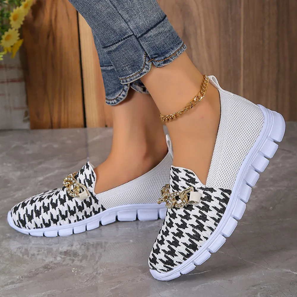 Betterthy Women's Chain Decor Breathable Knitted Loafers Shoes