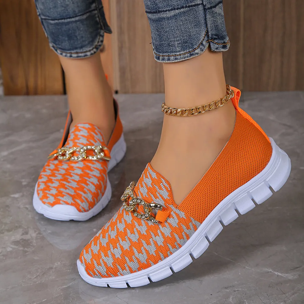Betterthy Women's Chain Decor Breathable Knitted Loafers Shoes