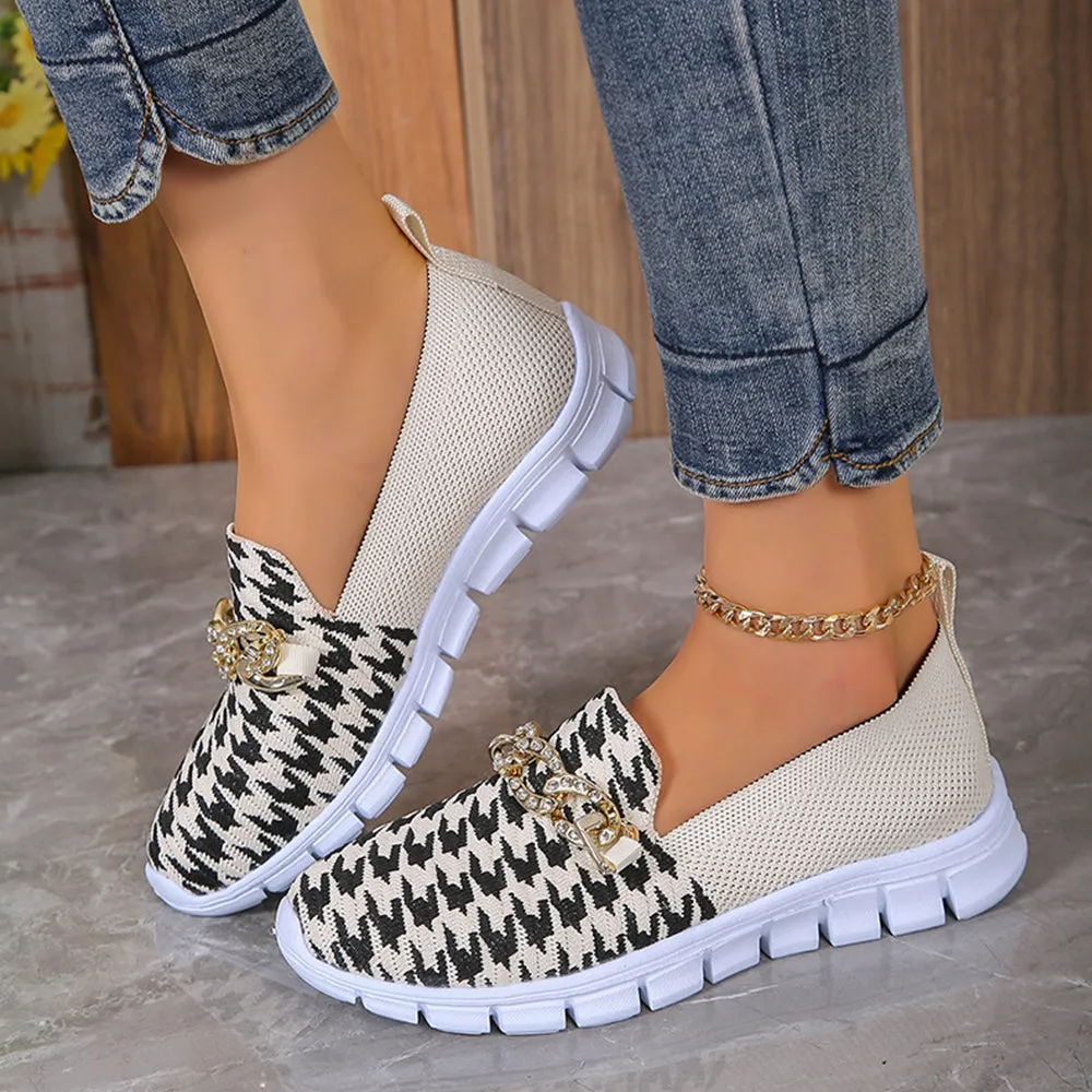 Betterthy Women's Chain Decor Breathable Knitted Loafers Shoes