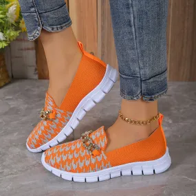 Betterthy Women's Chain Decor Breathable Knitted Loafers Shoes