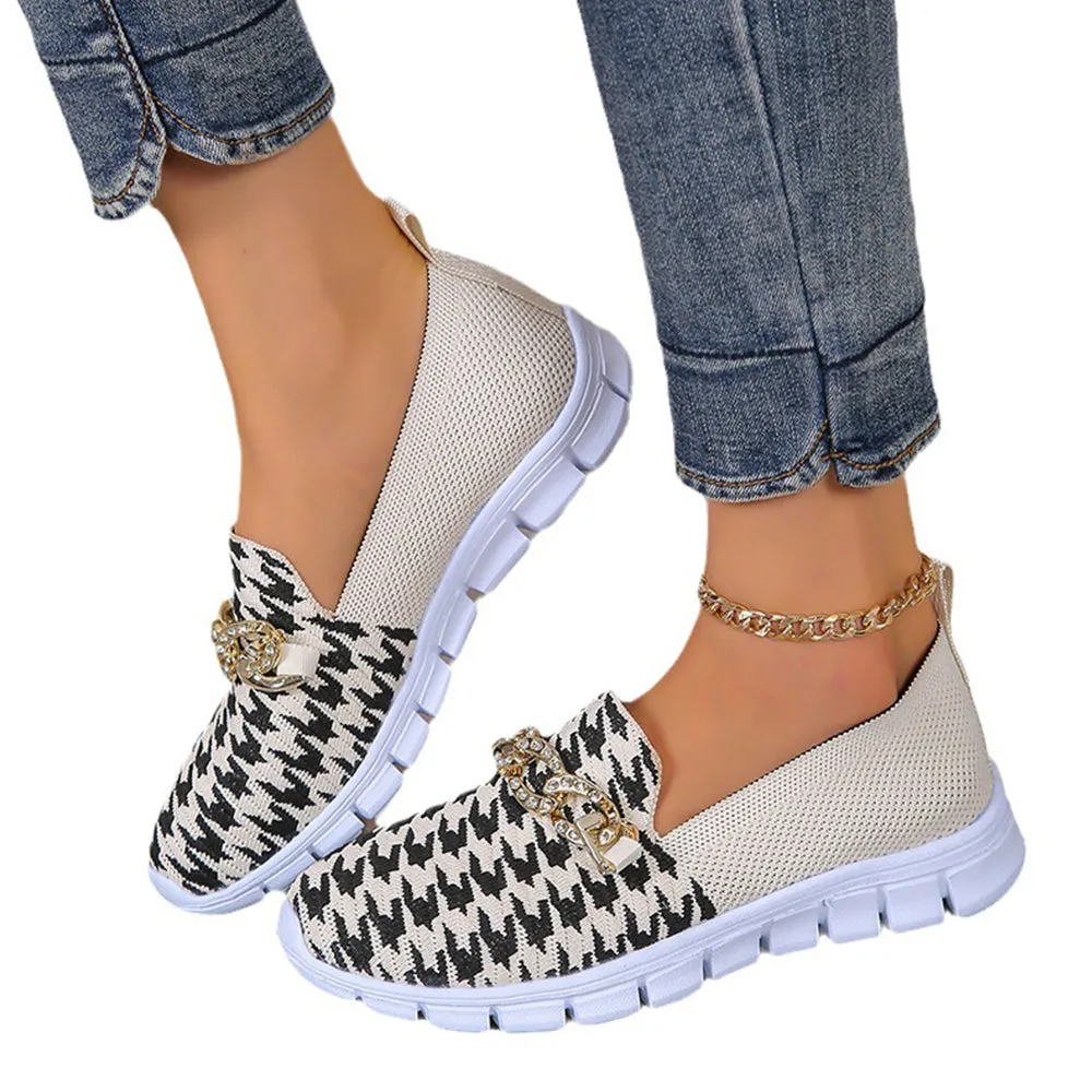 Betterthy Women's Chain Decor Breathable Knitted Loafers Shoes