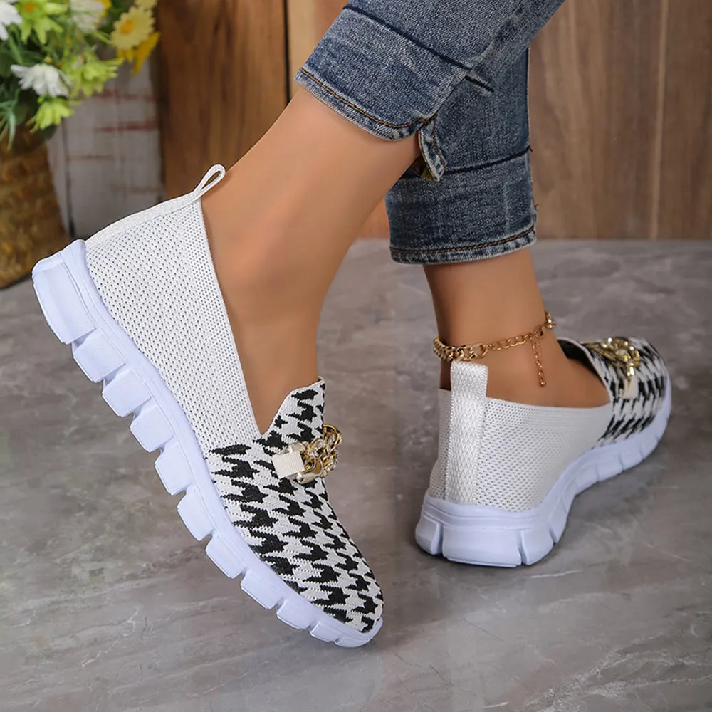 Betterthy Women's Chain Decor Breathable Knitted Loafers Shoes