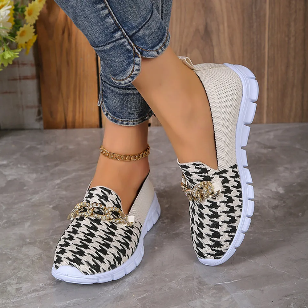 Betterthy Women's Chain Decor Breathable Knitted Loafers Shoes