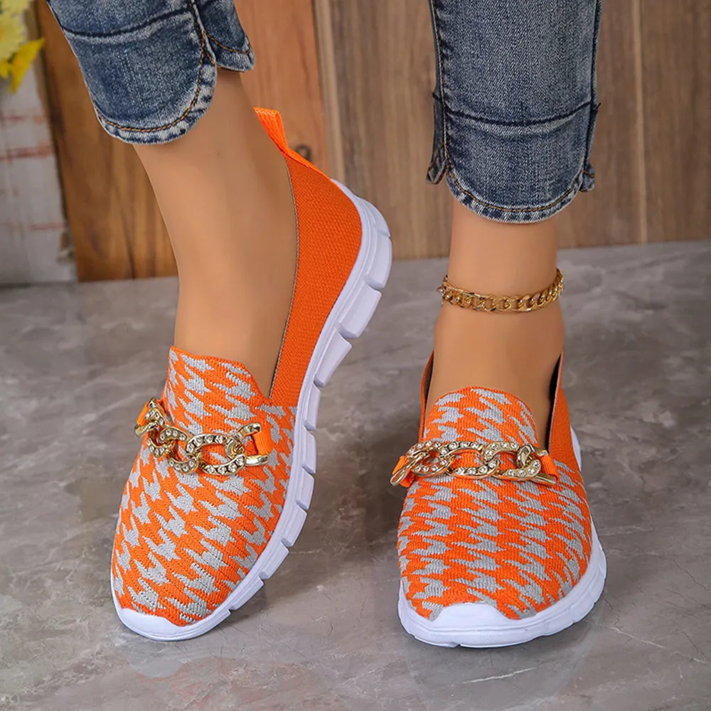Betterthy Women's Chain Decor Breathable Knitted Loafers Shoes