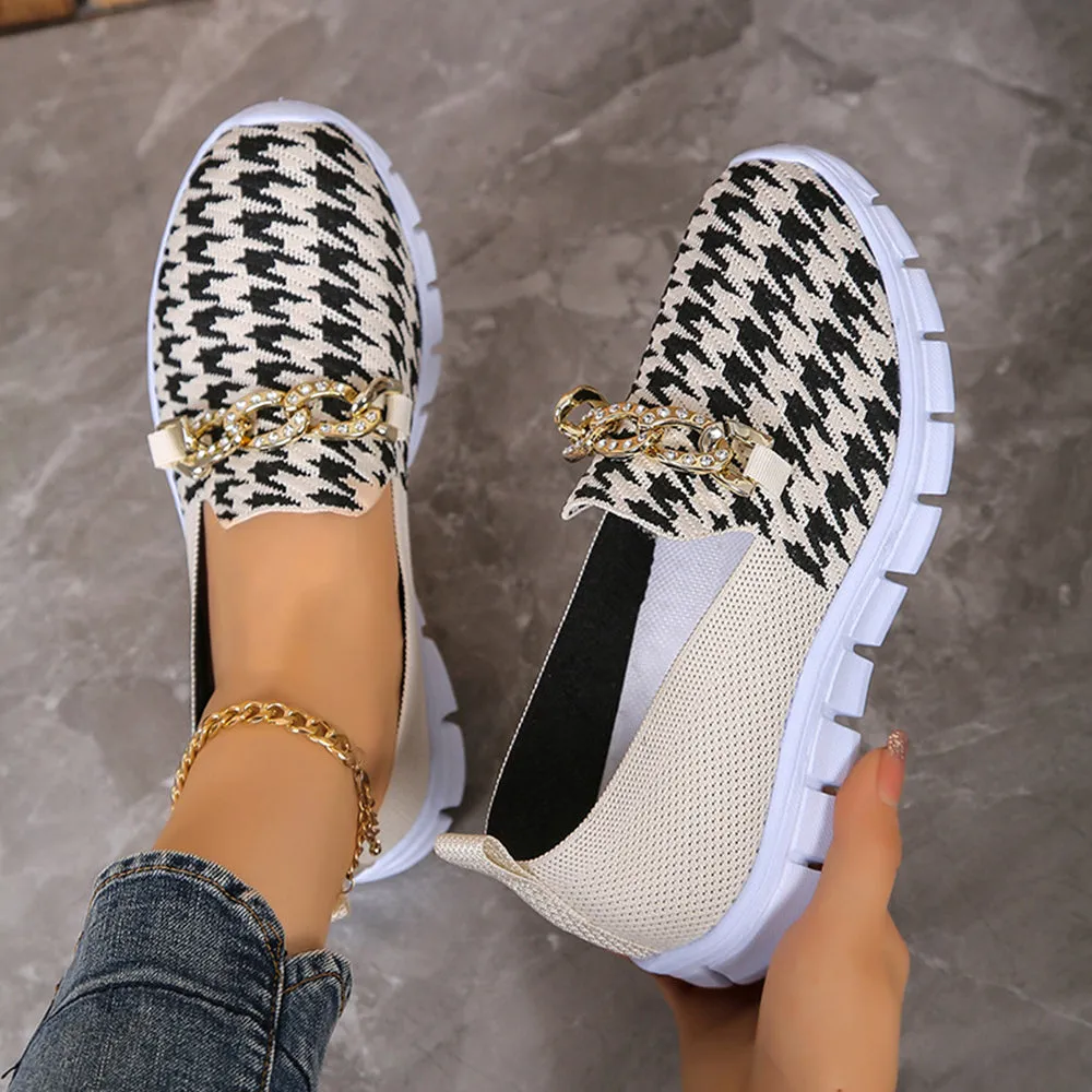 Betterthy Women's Chain Decor Breathable Knitted Loafers Shoes