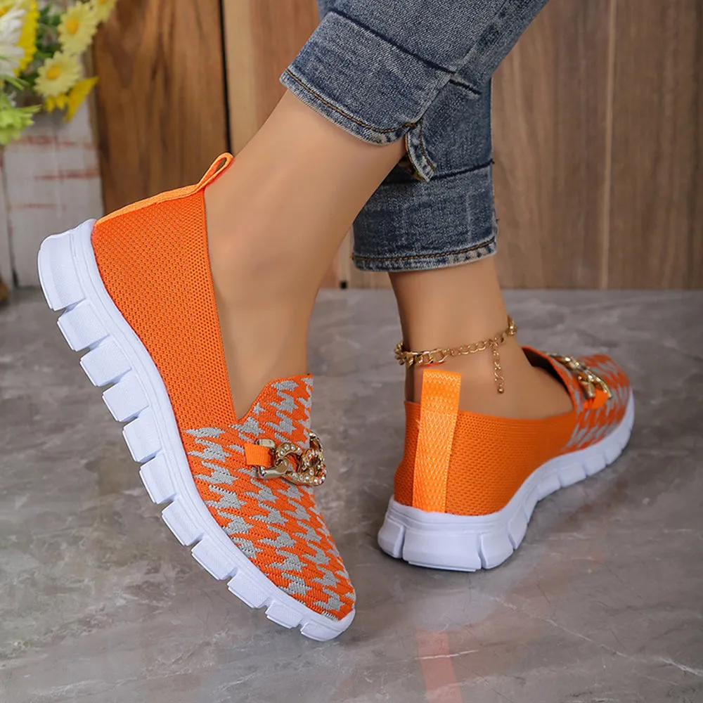 Betterthy Women's Chain Decor Breathable Knitted Loafers Shoes
