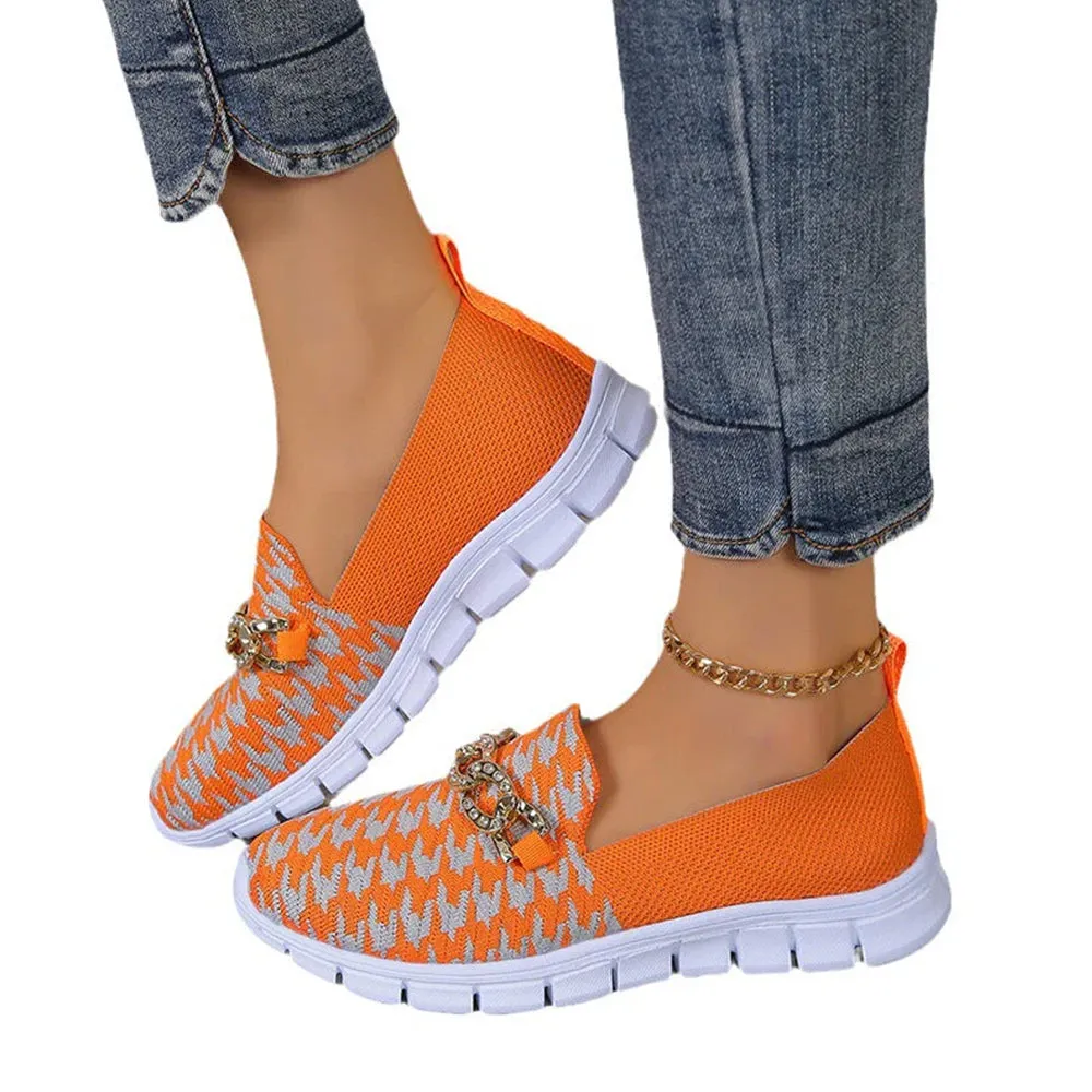 Betterthy Women's Chain Decor Breathable Knitted Loafers Shoes