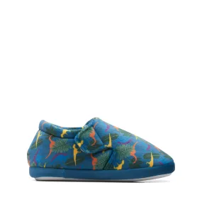 Clarks Fluffy Snug Boys Dark Blue Dinosaur Slipper