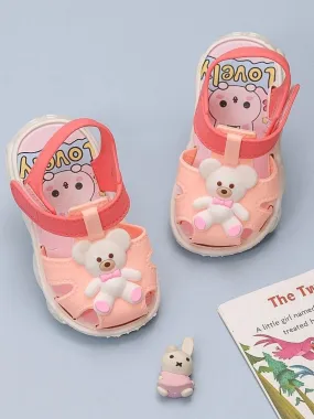 Delightful Pink Teddy Bear Sandals For Girls
