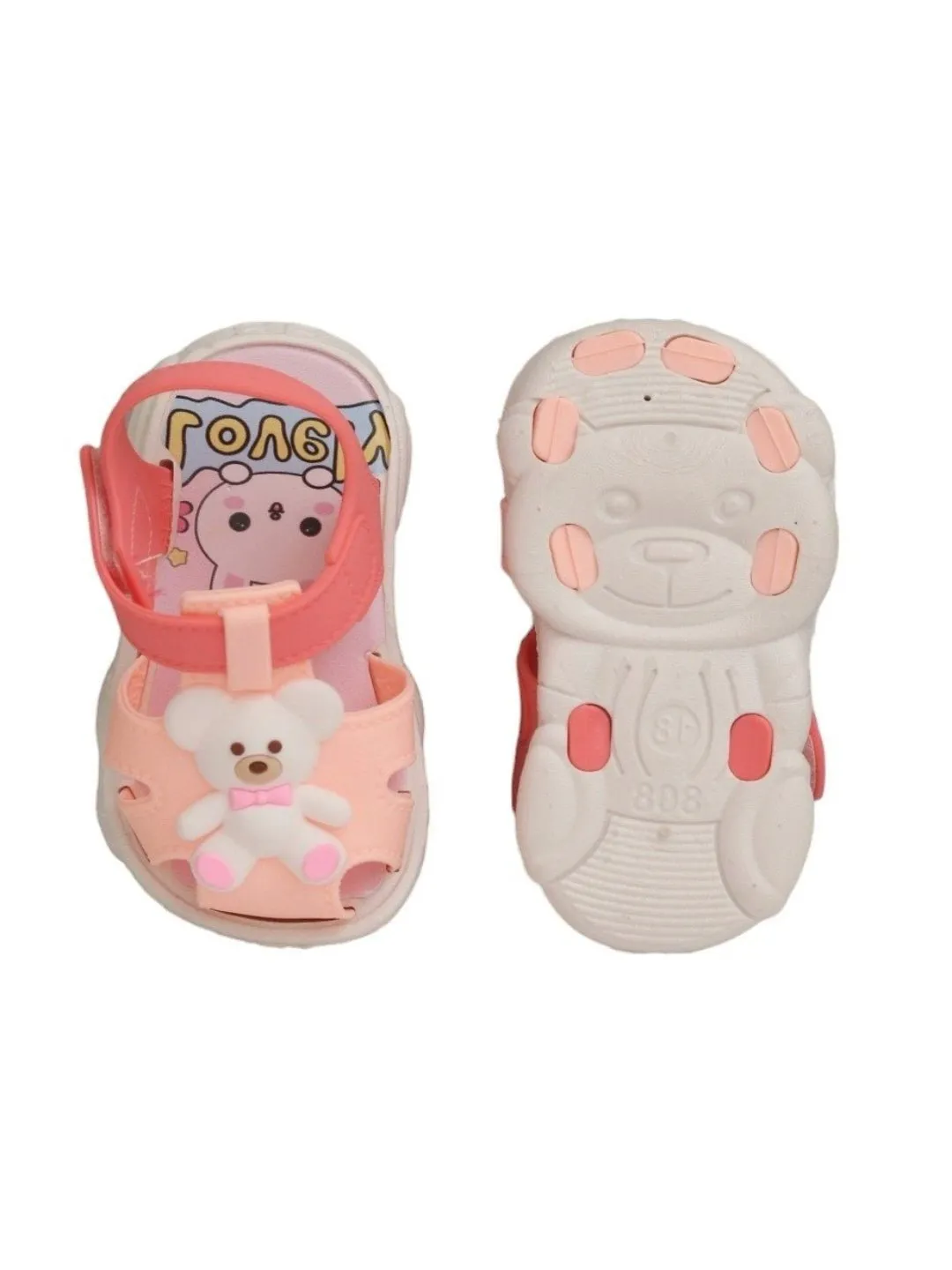 Delightful Pink Teddy Bear Sandals For Girls
