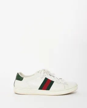 Gucci White Leather W/ Green & Red Stripe Ace Sneakers - 39