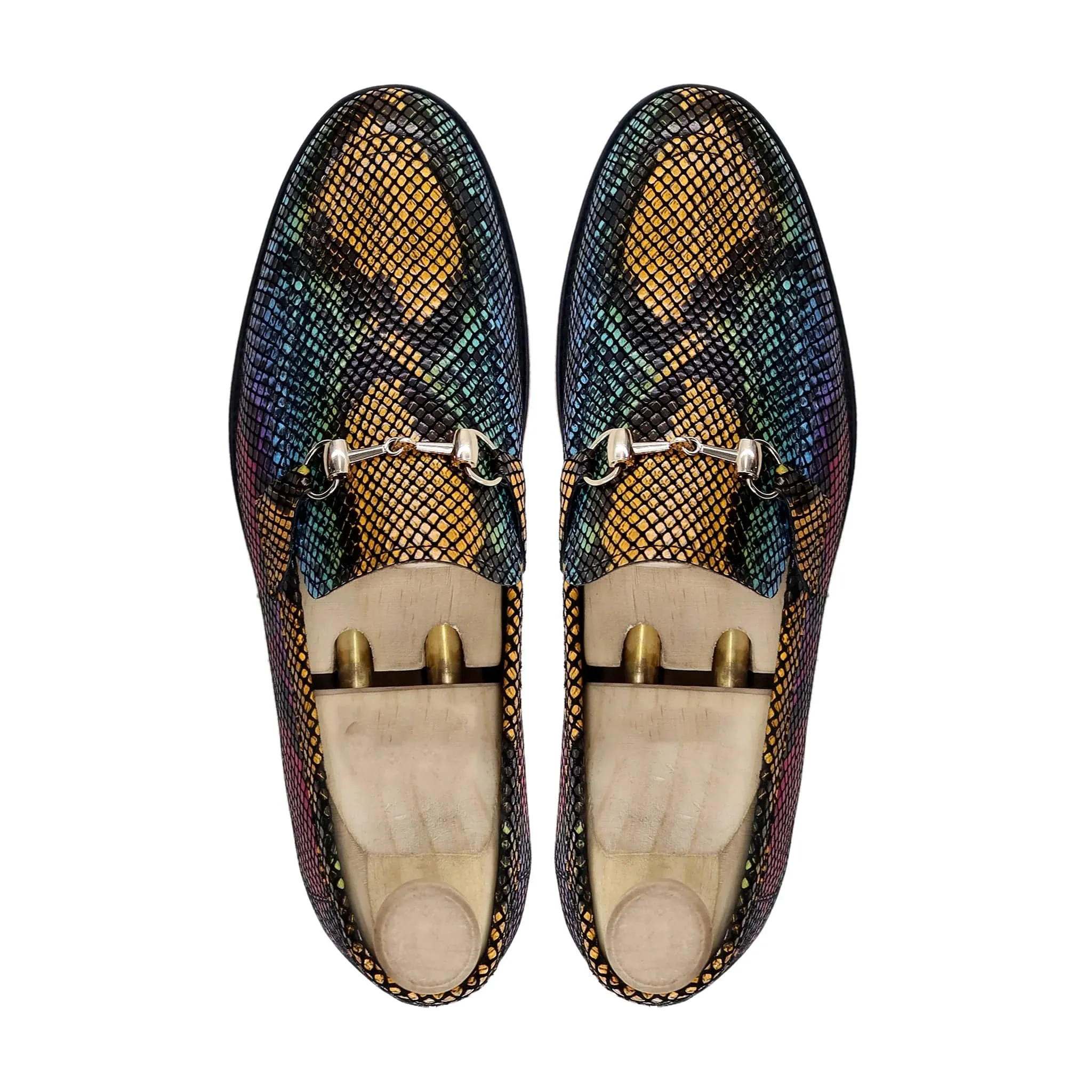 Handmade Custom Calf Leather snake pattern Mens Loafers