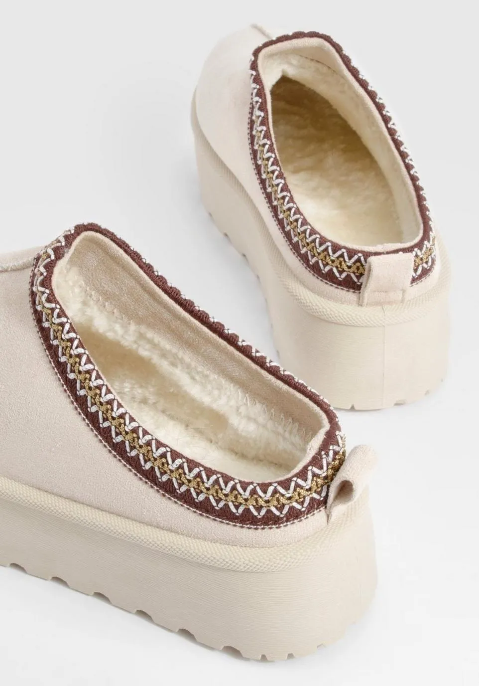 House Of Sehrish MX11H Beige Fluffy Platform Slippers Faux Fur Lined Ankle Boots