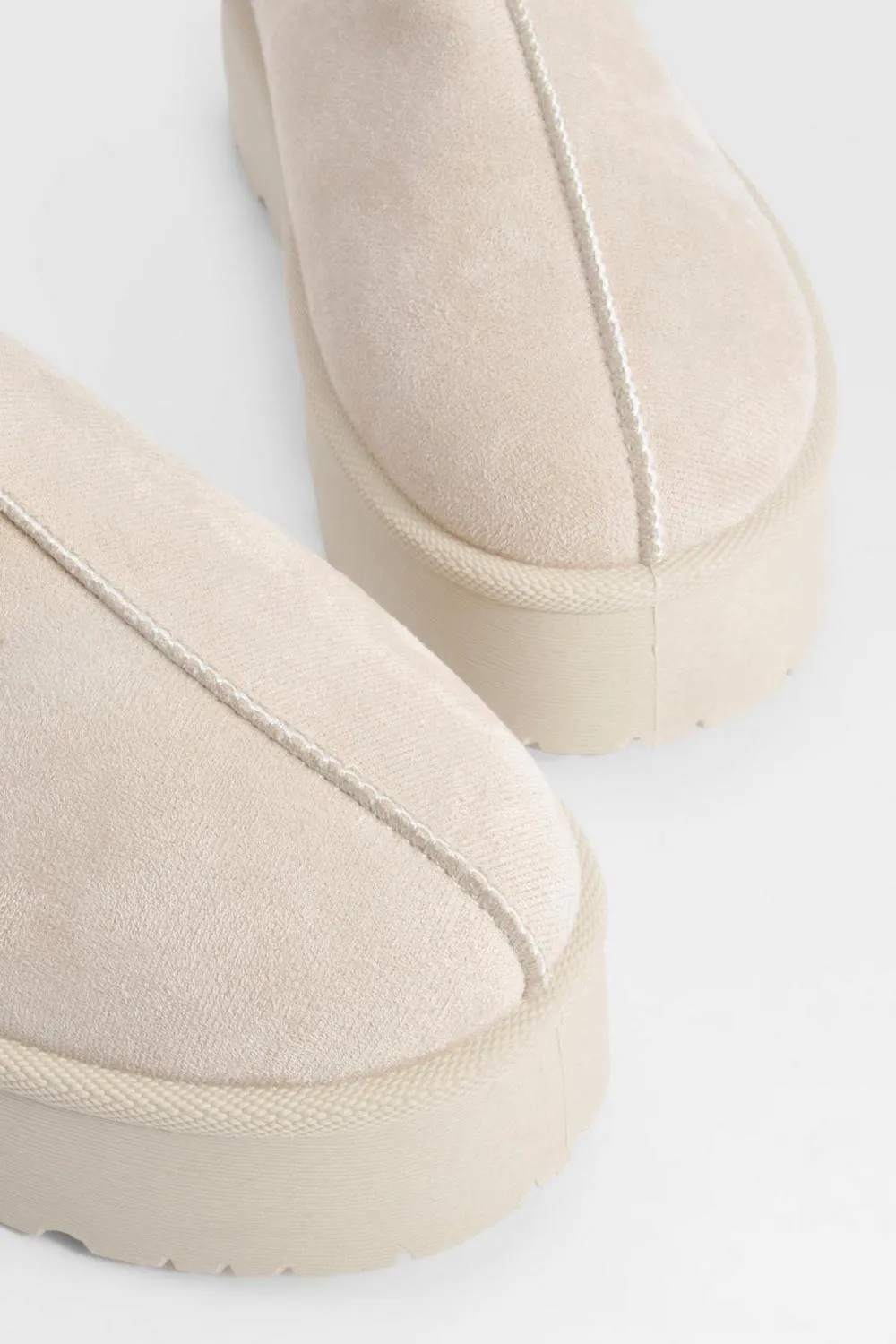House Of Sehrish MX11H Beige Fluffy Platform Slippers Faux Fur Lined Ankle Boots
