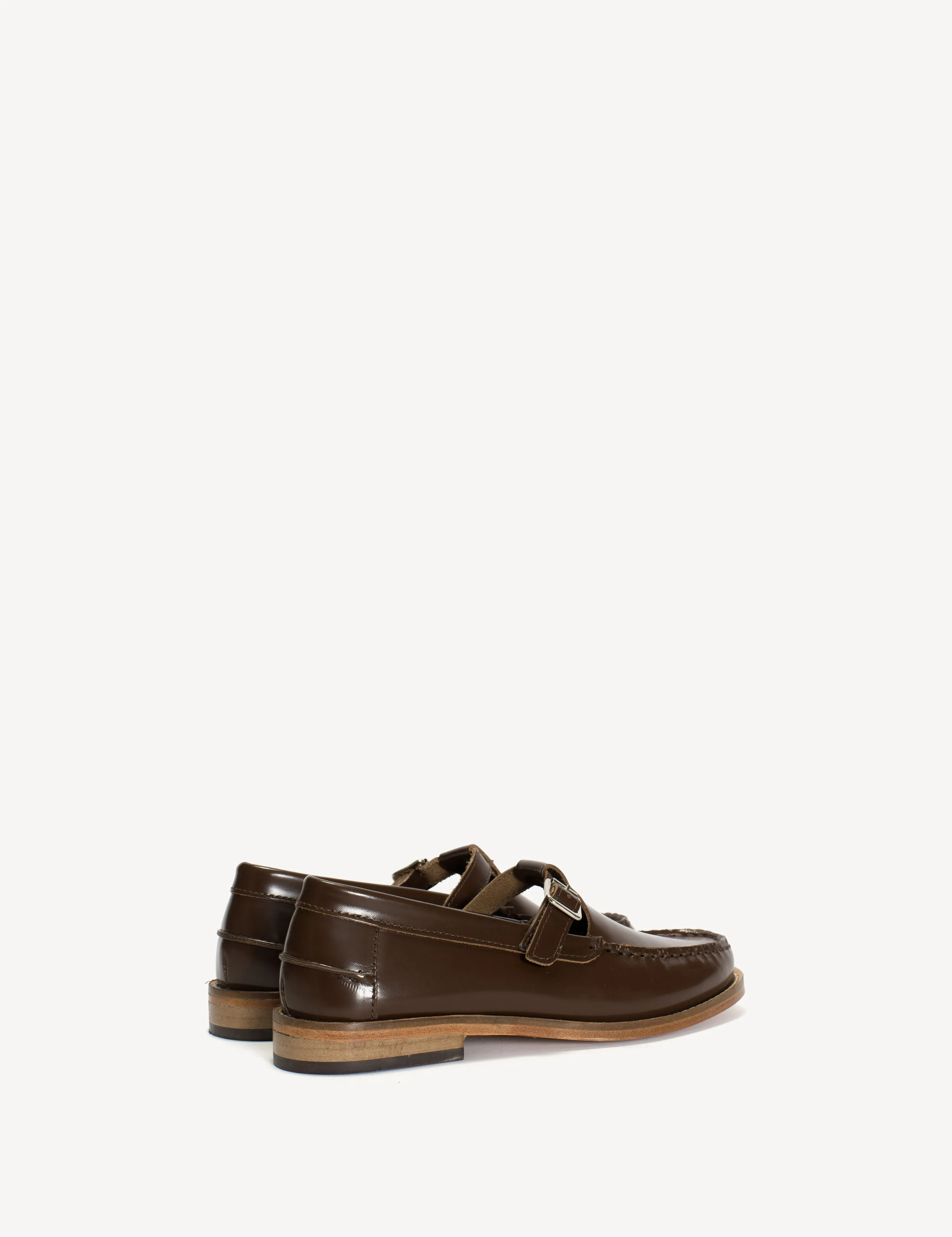 Moccasin T-Bar Loafer In Brown Polido Leather