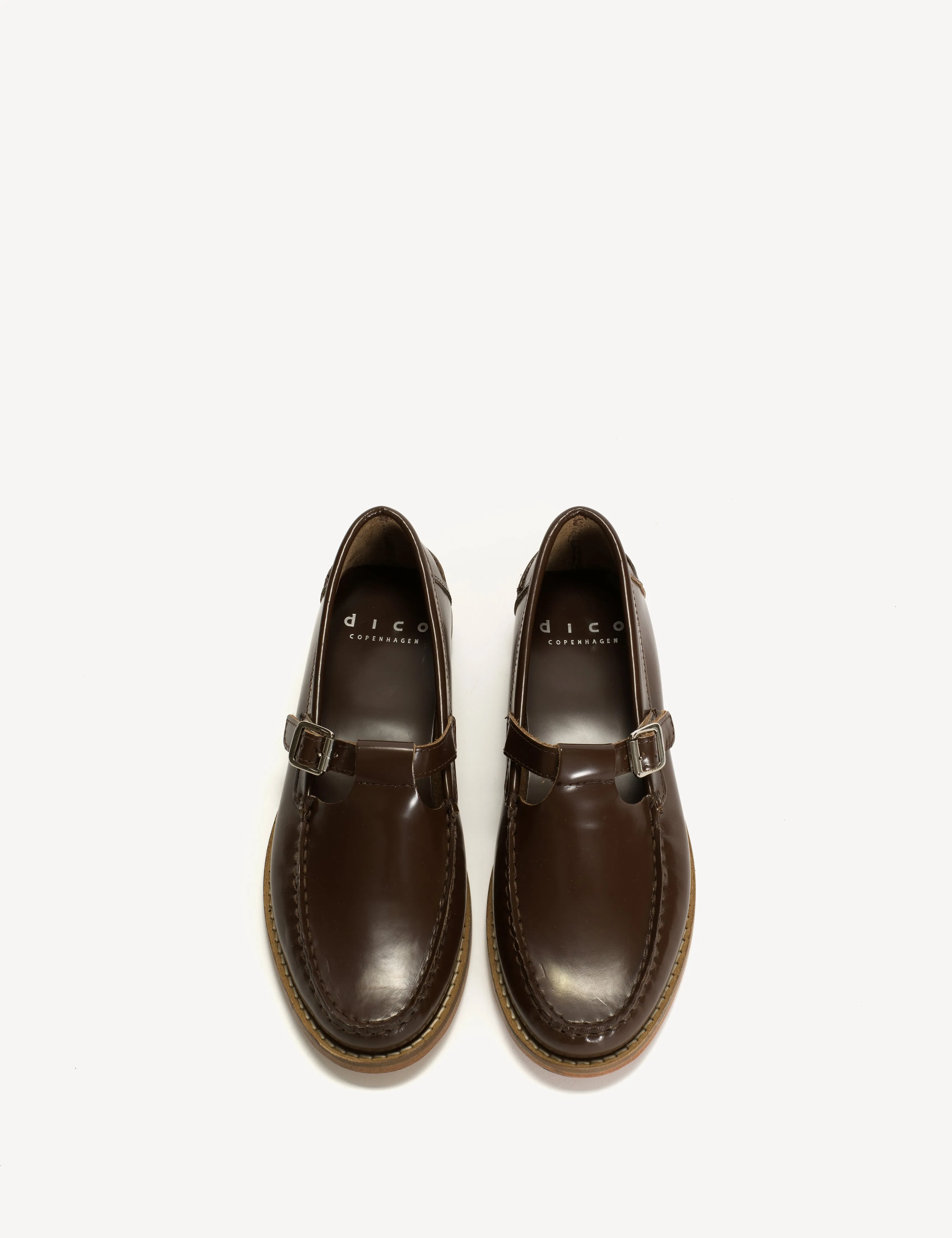 Moccasin T-Bar Loafer In Brown Polido Leather