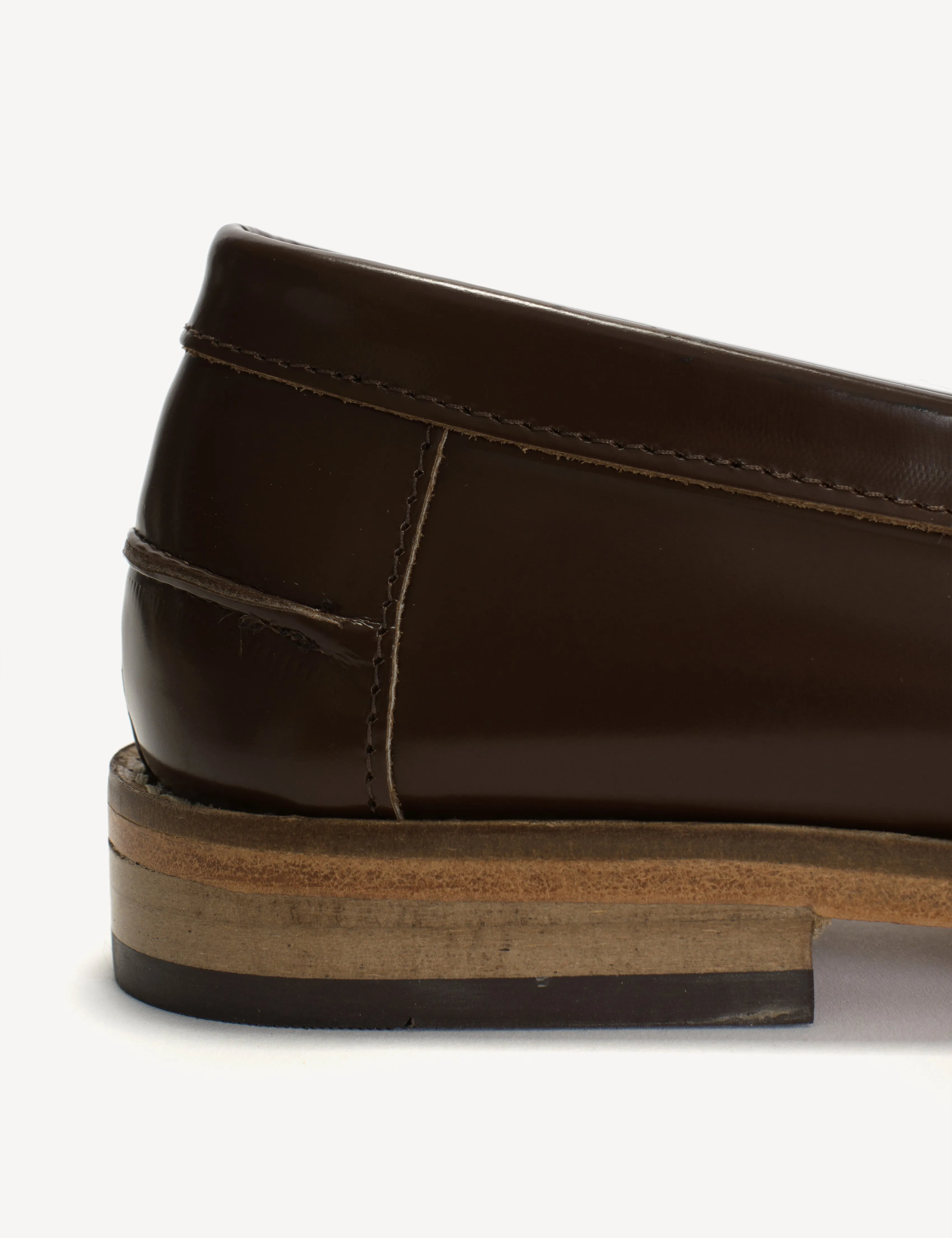 Moccasin T-Bar Loafer In Brown Polido Leather