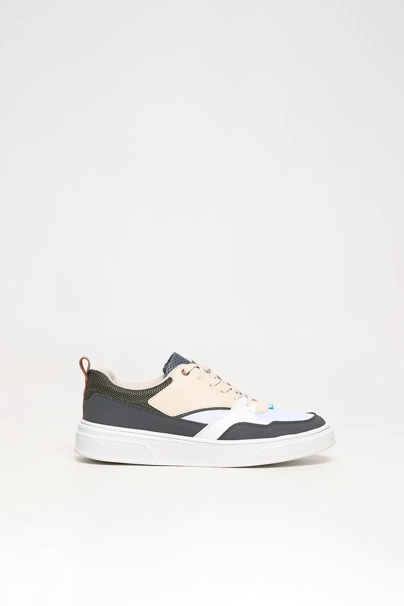Panelled White Low Top Sneaker