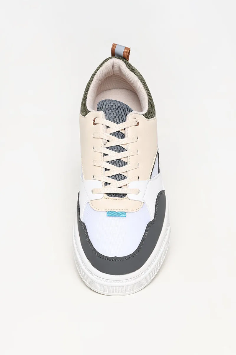 Panelled White Low Top Sneaker
