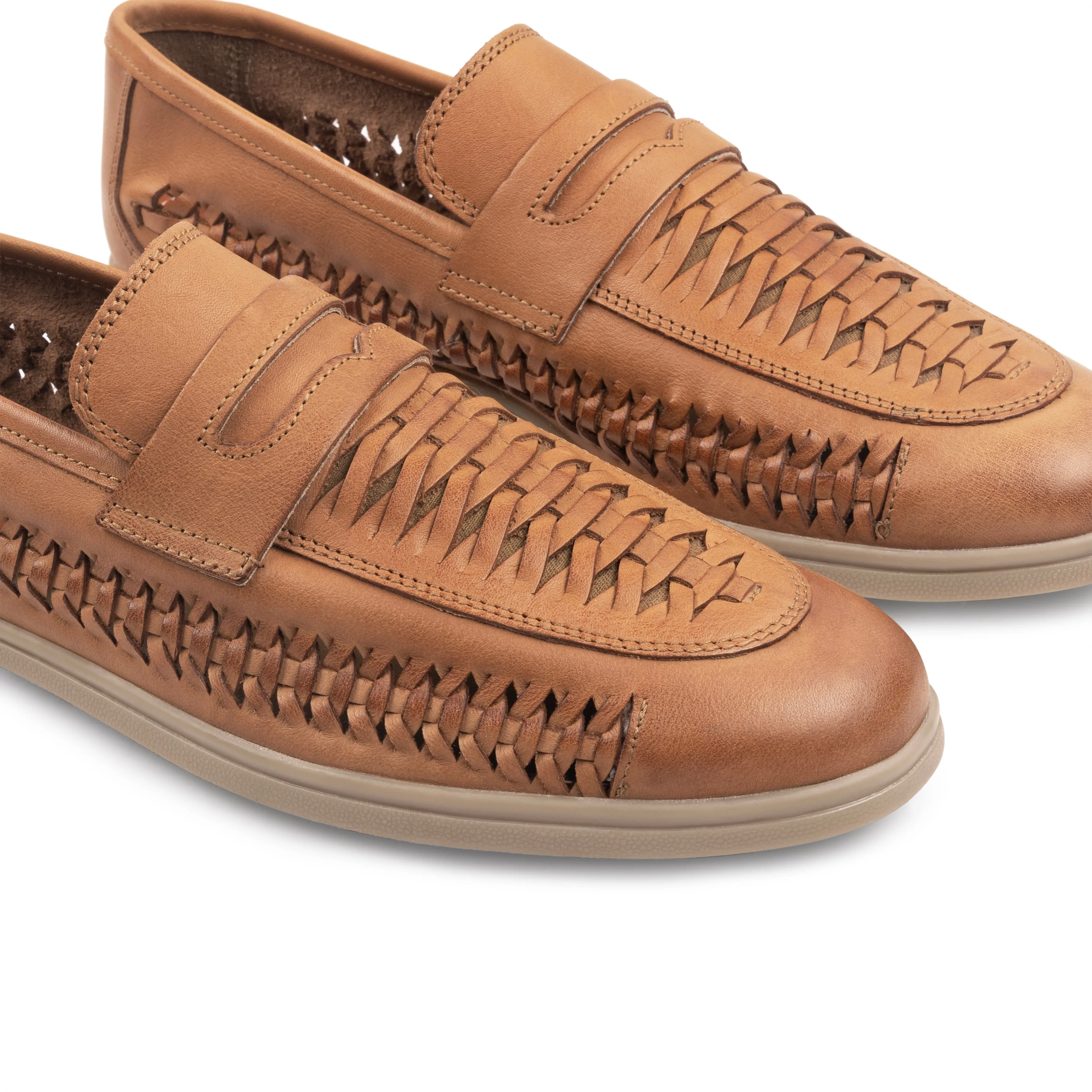 Perth Leather Woven Loafer - Tan