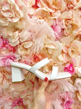 "Dancing Queen" White Double Strap Block Heels