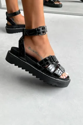 REGAIN Chunky Gladiator Sandals - Black Croc