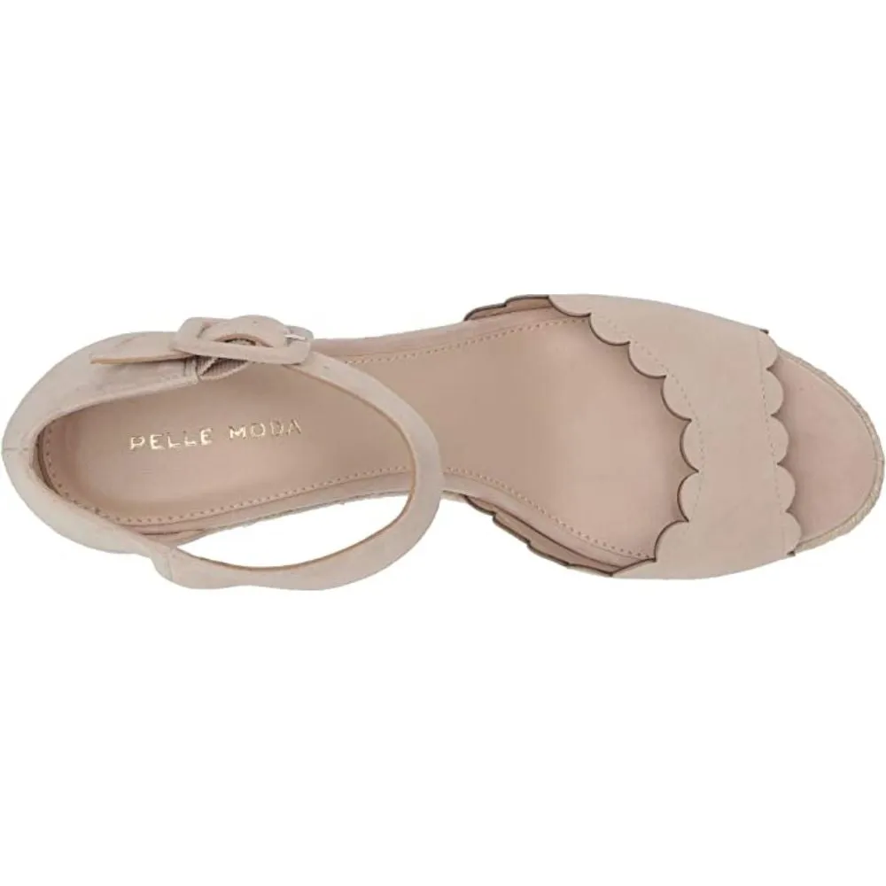 Rica Beige Kid Suede Pelle Moda Wedge Sandals