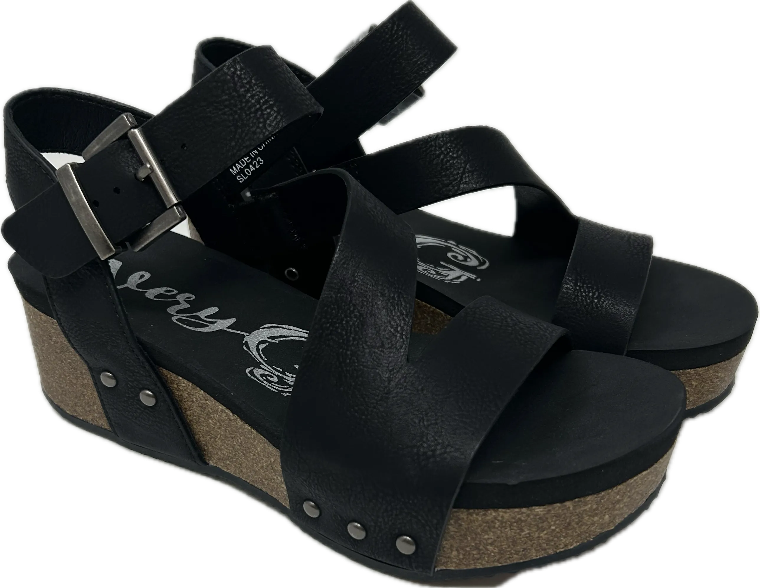 Shayne Black Edge Sandals w/Cork