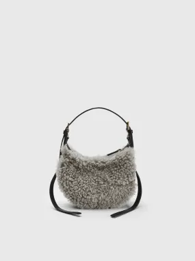 Silea Grey/Black Shearling/Leather Mini hobo bag