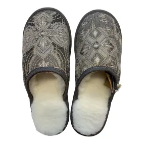 Silver Geo Medium White Slippers