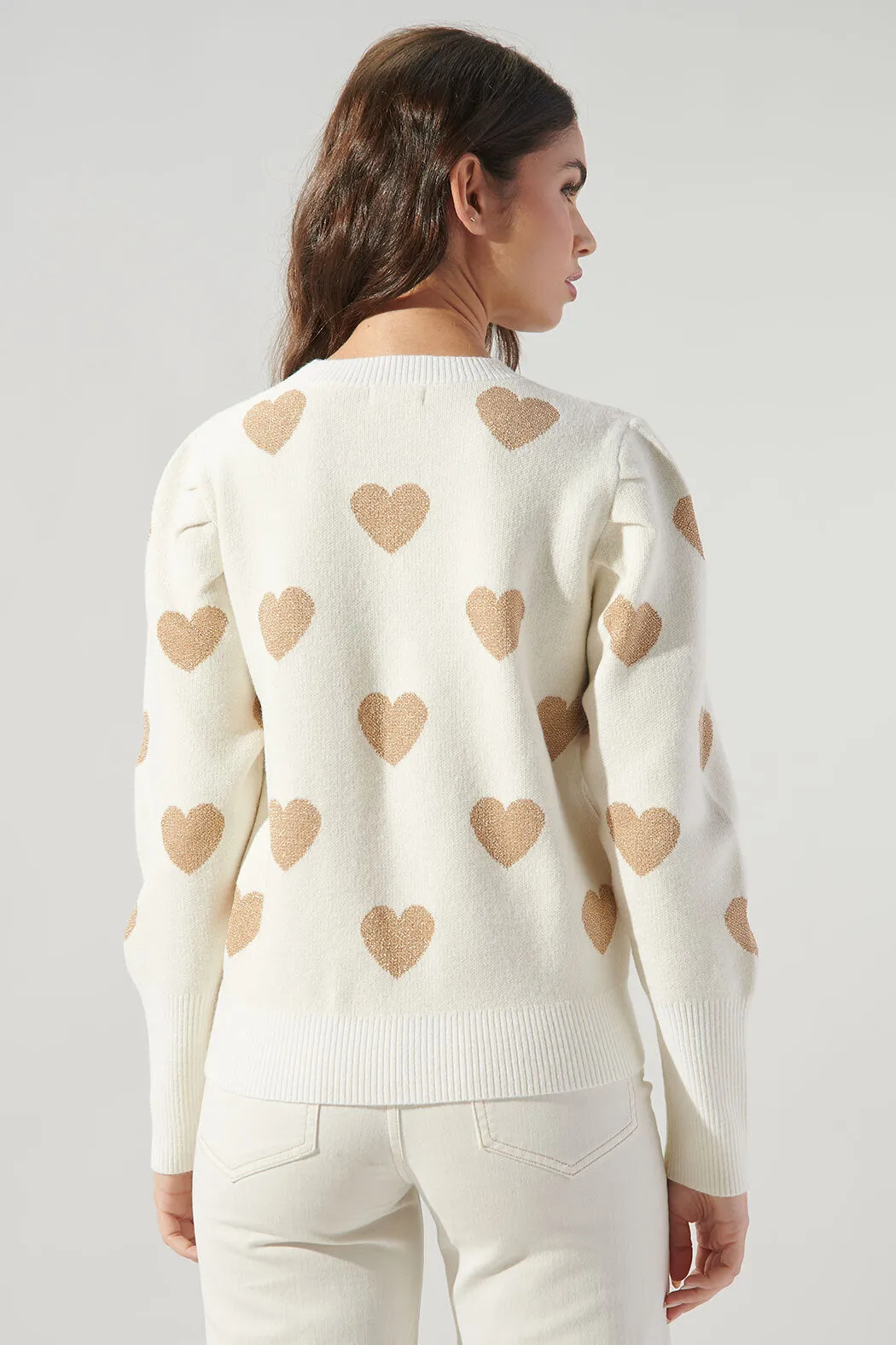 Sweetheart Lurex Puff Sleeve Sweater