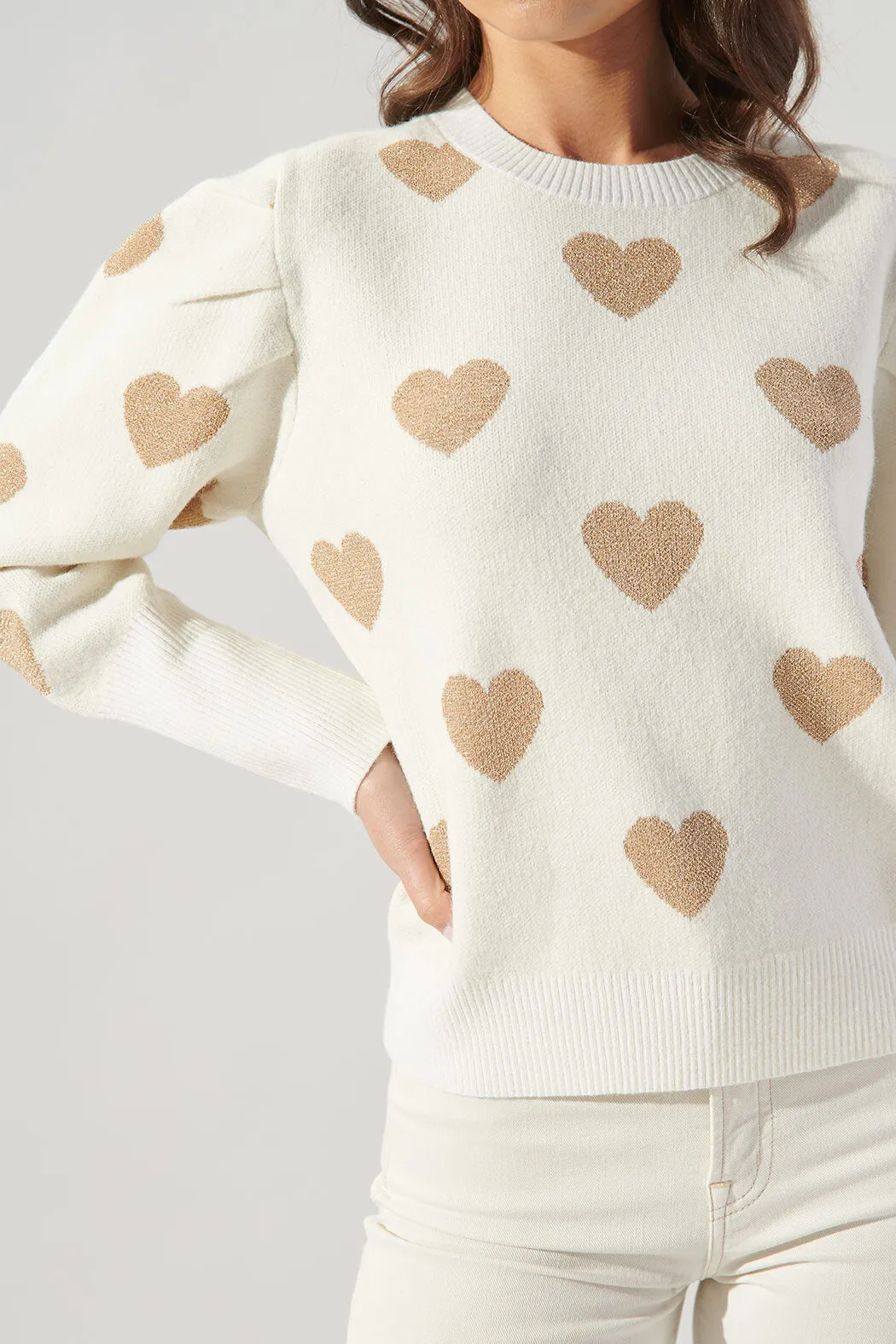 Sweetheart Lurex Puff Sleeve Sweater
