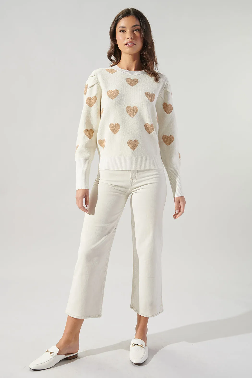 Sweetheart Lurex Puff Sleeve Sweater