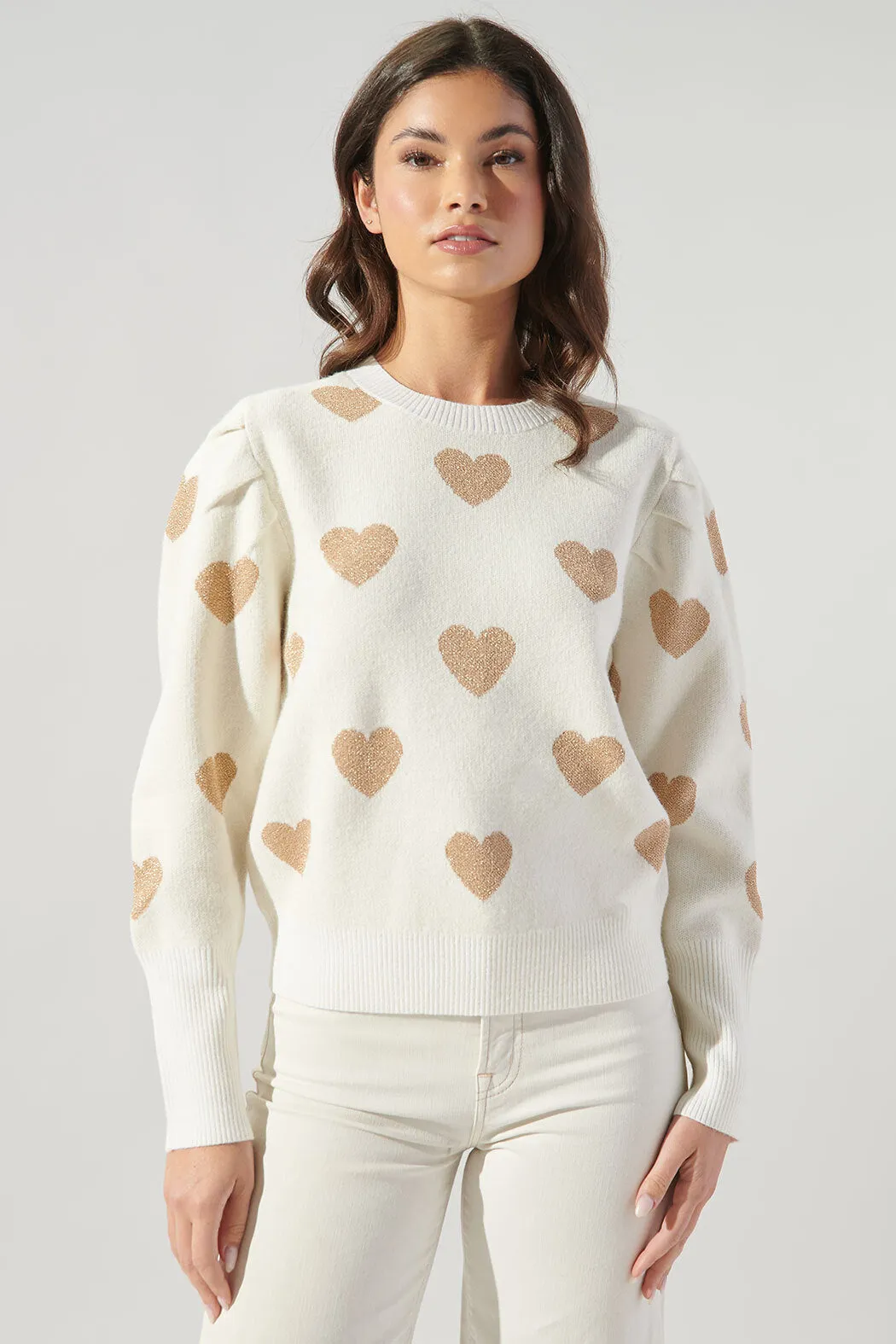 Sweetheart Lurex Puff Sleeve Sweater
