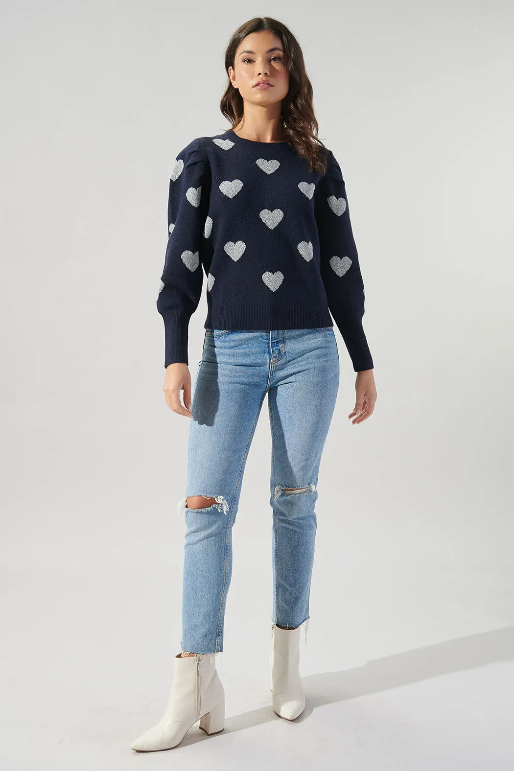 Sweetheart Lurex Puff Sleeve Sweater