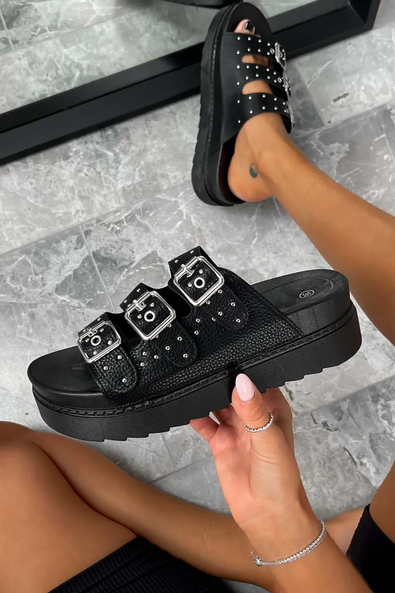 TAKE BACK Chunky Buckle Slider Sandals - Black