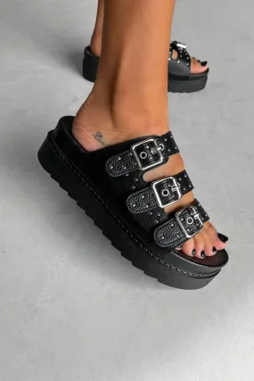 TAKE BACK Chunky Buckle Slider Sandals - Black