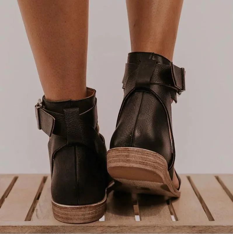 Women Fashion Flat Heel Ankle Buckle Strap Sandals